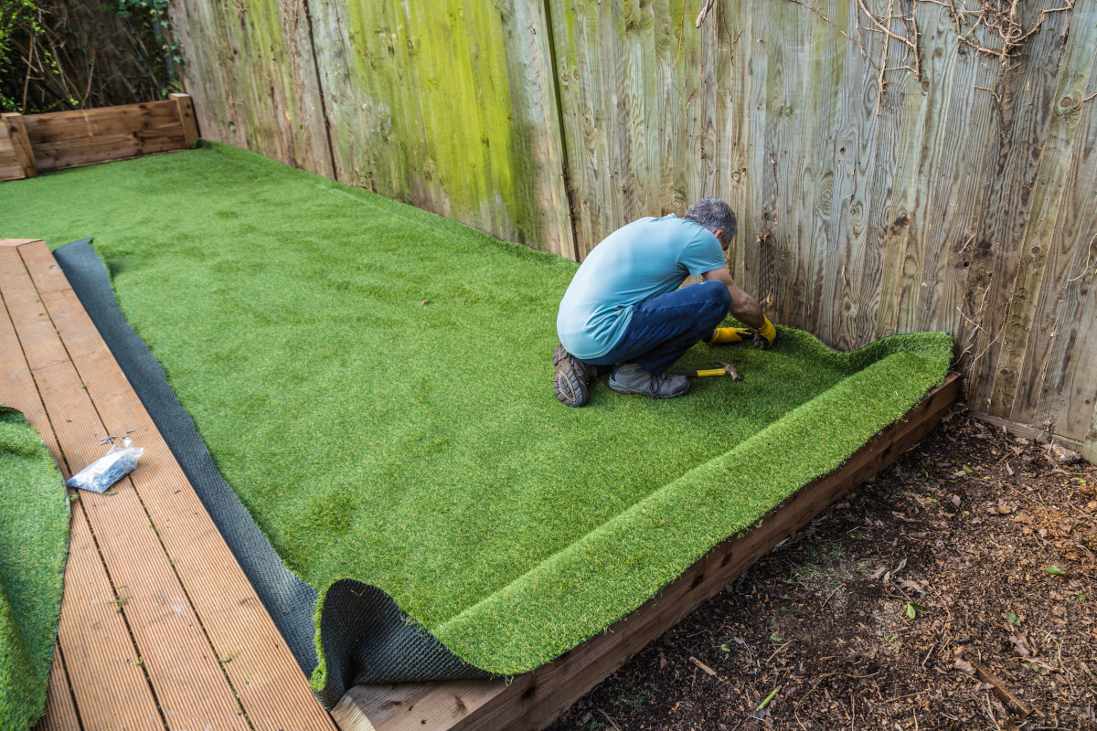 Backyard bocce court turf installation Plano